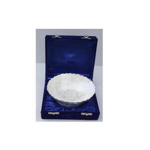 Silver Plated Brass <b>Bowl</b> With Emboss in a <b>Blue</b> Velvet Box - Product Image 4