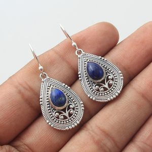 Beaux bijoux de boucles d'oreilles en argent sterling 925 avec pierres précieuses turquoise lapis lazuli - Product Image 2