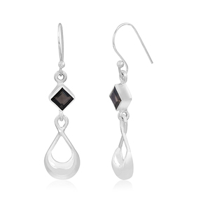 Boucles d'oreilles pendantes carrées en quartz fumé véritable, argent sterling 925, fabrication artisanale, grossiste en bijoux, CASA DE PLATA - Product Image 2