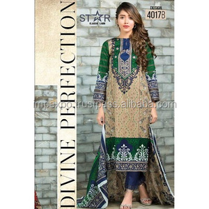 ชุดสูทพิมพ์ลายผ้าฝ้ายสำหรับผู้หญิงดีไซน์เนอร์พร้อม3-Pcs Dupatta เย็บและเย็บติดแบรนด์ดาวคลาสสิกยอดนิยม - Product Image 5