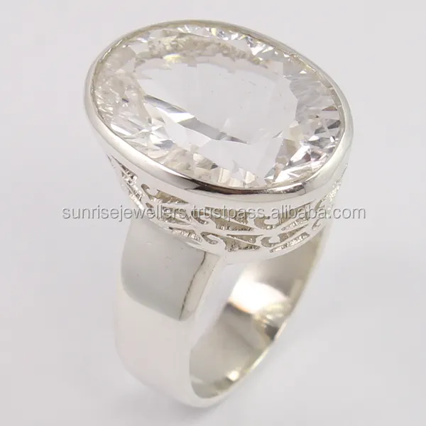 Semi Berharga Kristal Kuarsa 925 Cincin Perak Murni, Perhiasan Perak Batu Permata, Perhiasan Perak Buatan Tangan