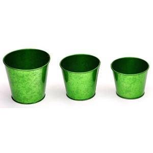 Macetero redondo galvanizado, cajas de metal decorativas para ventana, Color verde - Product Image 1