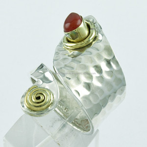 Anillo de Plata de Ley 925 con piedra cornalina de dos tonos de diseñador, piedra preciosa hecha a mano, boda y fiesta, aniversario - Product Image 3