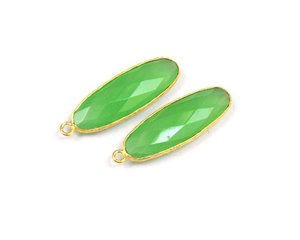 Abalorio de una sola fianza de Latón chapado en oro hecho a mano, piedra preciosa de Prehnita facetada en accesorios de joyería de forma ovalada elegante MM - Product Image 3