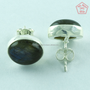 925 Sterling <b>Silver</b> <b>Stud</b> Earrings Cute Oval Labradorite Stone Floral Pattern for Engagement Wedding Party Gift - Product Image 3