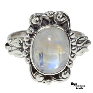 Gran forma Oval blanco de la piedra lunar del arco iris 925 anillos de plata esterlina 925 joyería de plata hecha a mano joyería de plata 925 de la India - Product Image 1