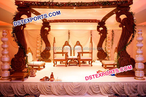 Ensemble de paon en bois Mandap de mariage indien sculpture sur bois Mandap de mariage Mandap en bois sculpté doré Mandap abordable mariage au Royaume-Uni - Product Image 6
