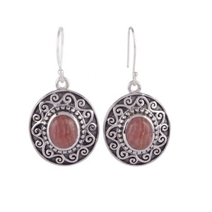 Pendientes colgantes finos de Plata de Ley 925 sólida, piedras preciosas de Rodocrosita, joyería de aniversario religioso, precio barato, suministro al por mayor - Product Image 1