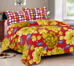 ผ้าลินินบ้านของขวัญควีนดอกไม้ผ้าปูที่นอนผ้าฝ้ายซาตินสีเหลืองสีแดงที่มีสีสันตกแต่งบ้าน Bedheet - Product Image 1