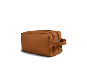 Grand sac à cosmétiques en cuir véritable avec double fermeture éclair - Product Image 1