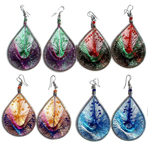 Pendientes de Hilo de Seda Peruana, Aros Tejidos a Mano Étnicos (Colgantes, Largos), Joyería al por Mayor, Diseño de Arte Tejido a Mano de Perú - Product Image 2