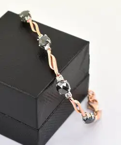 Высококачественный черный бриллиантовый браслет AAA из розового золота 14 к