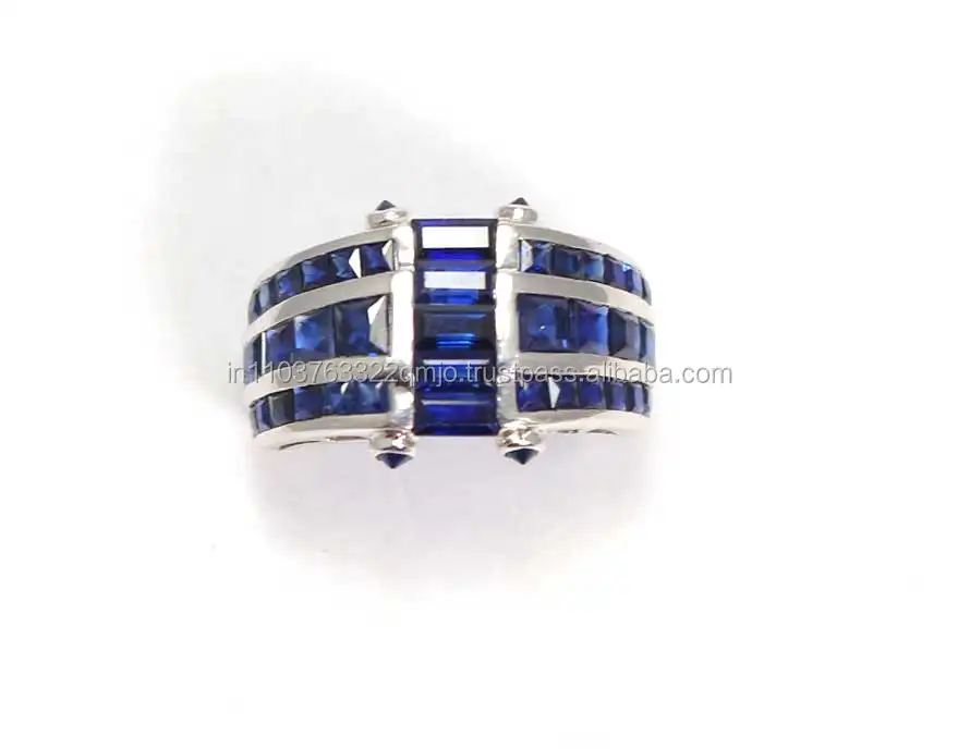 Natuurlijke Blauwe Saffier Edelsteen Handgemaakte Ring 925 Sterling Zilveren Sieraden Groothandel Prijs