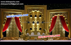 Fondo de Escenario para Bodas Indias de Diseño Tradicional, Panel de Fibra Tallado Dorado para Bodas - Product Image 2