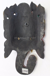 Máscara de madera artesanal del señor hindú Ganesh colgante de pared artesanal tallado escultura religiosa decoración de Nepal - Product Image 4