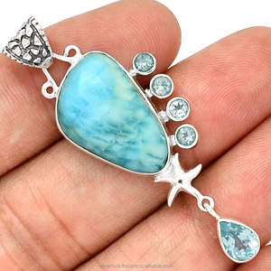 Colgante Larimar de plata sólida, colgante de plata de ley 925, joyería hecha a mano para mujer, piedra preciosa de Larimar Natural, colgante de plata 925 - Product Image 1