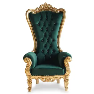 Luxury High Back Throne Chair Solid Wood Velvet Wedding and Event Furniture for Banquet and Event for Hotel Dining Living Room