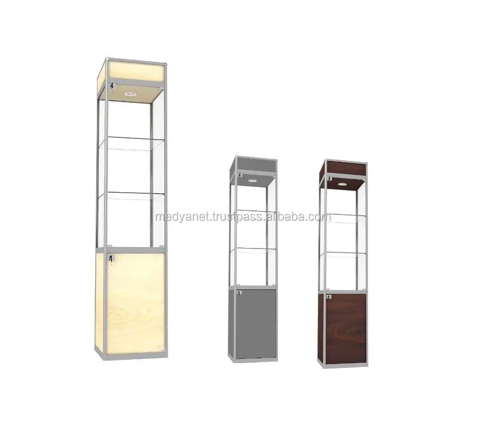 Tower Glass Display Cabinet , Shopfitting Glass Tower Showcase with Storage