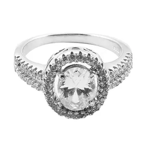 卓越畅销立方锆石戒指925实心纯银氧化锆订婚圆形切割珠宝首饰