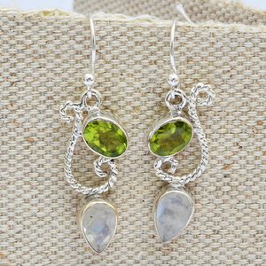 Vintage Design 925 Sterling Silver Moonstone <b>Peridot</b> Gemstone Pear Cut Shape Fashion Dangle <b>Earrings</b> Wholesale Manufacture - Product Image 2