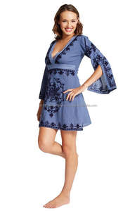 2019 New Arrival Bohemian Style Wool Chain Stitch Embroidered Beach Sun <b>Dress</b> Deep V Neck Long <b>Sexy</b> <b>Plus</b> <b>Size</b> Tunic Lace Natural - Product Image 3