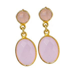 Briolette Rose Calcédoine Gemstone Bezel Setting Stud Dangle Boucles d'oreilles Fabrication de bijoux en argent sterling 925 par CASA DE PLATA. - Product Image 1