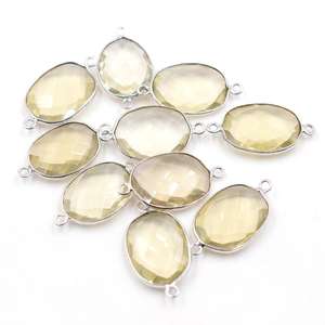 Quartz citron forme ovale 925 lunette en argent Sterling connecteur plaqué argent fabrication de bijoux faits à la main - Product Image 1