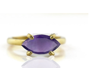 Prong Set 5x10mm Taille Marquise Améthyste Pierres Précieuses Bague-Anneau Pour Les Femmes - Product Image 4
