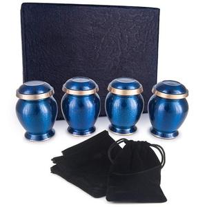 Classic Royal Blue <b>Memorial</b> Set of 4 Includes Velvet <b>Box</b> Adult Cremation Urns <b>for</b> <b>Pets</b> Funeral Ashes Brass/Aluminum Material - Product Image 3