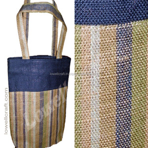 LOWELLCRAFT Striped Jute Shopping <b>Bag</b> <b>Medium</b> <b>Size</b> Top Handle Groceries Carrier - Product Image 2