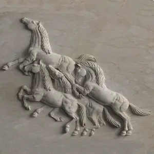 Innendekoration Weißer Marmor Pferde relief Schnitzen Wand kunst Skulptur
