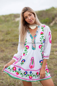 100% เดรสสั้นผ้าฝ้ายธรรมชาติสำหรับผู้หญิงชุดเดรสสั้นสำหรับชายหาดรีสอร์ทผ้าคอตตอนปักลาย aari ใส่สบายเป็นมิตรกับสิ่งแวดล้อม - Product Image 6