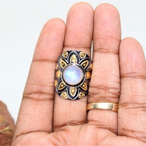 Nueva colección 925 Anillo floral de plata esterlina 18K Chapado en oro Negro Rodio Arco Iris Piedra lunar para bodas y fiestas - Product Image 5