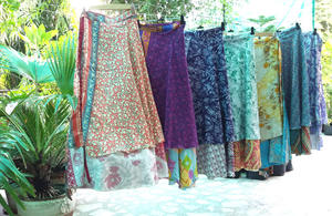 Double Reversible Sarong ผ้าไหม Sari Magic Wrap กระโปรงจากอินเดีย - Product Image 2