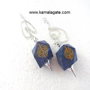 Piedra preciosa Lapiz Lazi Reiki Logo Grabado Piedra semipreciosa Artesanía Curación Cristal Pendum con diseño único - Product Image 1