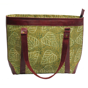 Bolso de Mano de Algodón con Estampado Artesanal, Moda Sostenible, Bolso Tote al por Mayor, Bolso de Compras Tradicional Indio de Algodón con Asa de Cuero - Product Image 1