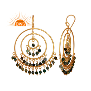 Boucles d'oreilles pendantes en argent 925 plaqué or avec pierres précieuses multi-tourmalines, collection classique indienne, vente en gros - Product Image 2