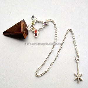 Péndulo de Reiki de cono de ojo de tigre con cadena antigua de Chakra - Product Image 1