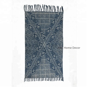 Alfombras y alfombras de Picnic al aire libre de diseñador, venta al por mayor Alfombra tejida a mano Dhurrie con estampado de color índigo, alfombras de área grande para sala de estar - Product Image 1