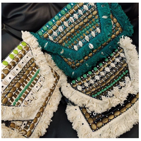 Dompet Clutch Wanita Gaya Bohemian Tradisional Etnik India Berbahan Kain Katun Berhias Manik-Manik untuk Penggunaan Sehari-hari