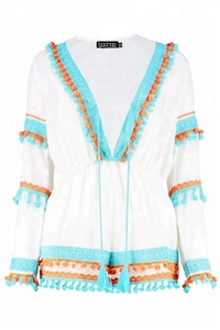 Vente en gros de tunique de plage brodée unique avec couvre-chef grande taille pour femmes, hauts décontractés dernière conception chaude, couverture 100% rayonne - Product Image 4