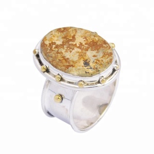 Venta al por mayor Popular de dos tonos de hojas de jaspe Eternity Vermeil anillo sólido 925 plata esterlina bisel ajuste incrustaciones para fiesta de boda - Product Image 1