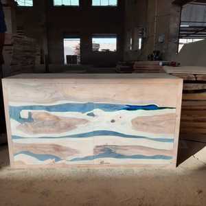 Buffet en bois de noyer de style traditionnel pour salon et chambre à coucher meubles de salle à manger convertibles avec résine époxy - Product Image 4