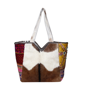 Bolso de Hombro de Piel de Cabra Genuina a la Moda, Estilo Bohemio para Mujer, KAMARVY, Forro de Algodón, Dos Asas, Cierre de Cremallera - Product Image 1