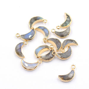 Handmade Faceted <b>Labradorite</b> 12-14mm Moon Shape Gold Plated <b>Pendant</b> with Bail for Jewelry Making Brass Jewelry Findings - Product Image 1