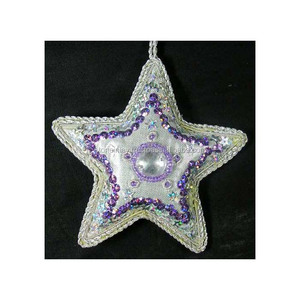 Exclusive Design Of <b>Star</b> Shape Handmade Product Christmas Ornament Zari Embroidery Best Beaded Work <b>For</b> <b>Tree</b> Hanging Ornaments - Product Image 1