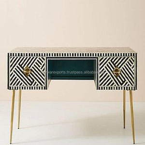 Armoire de chevet en incrustation d'os avec support en fer Table d'appoint faite à la main pour chambre à coucher et salon Meubles de rangement Table de nuit - Product Image 5