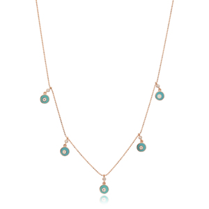 Turquesa esmalte redondo encanto joyería al por mayor 925 collar de plata esterlina joyería de moda - Product Image 1
