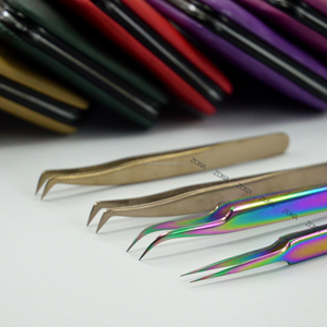 Pinzas de extensión de pestañas con acabado arcoíris, pinzas de volumen multicolor con etiqueta privada - Product Image 4