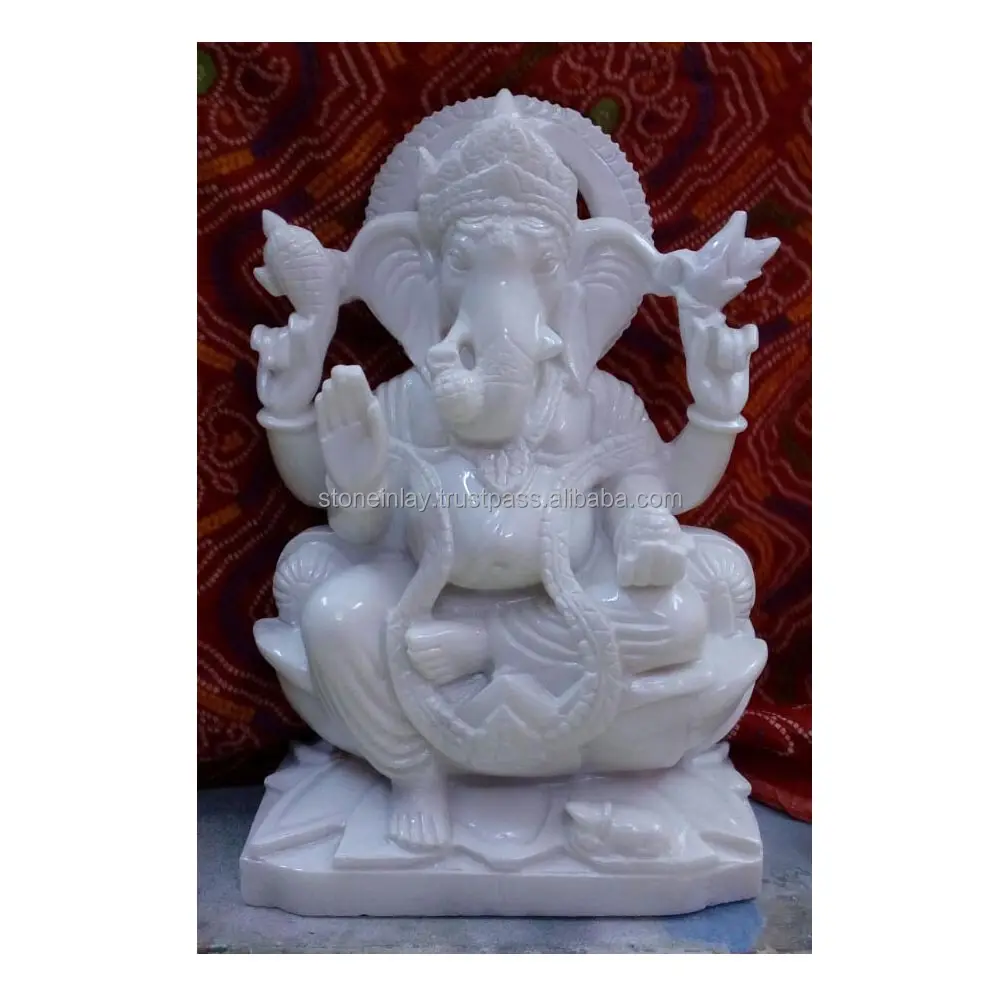 Statua di dio Ganesh Ji in marmo bianco puro fatto a mano Makrana bella statua dall'aspetto splendido e del Parpose